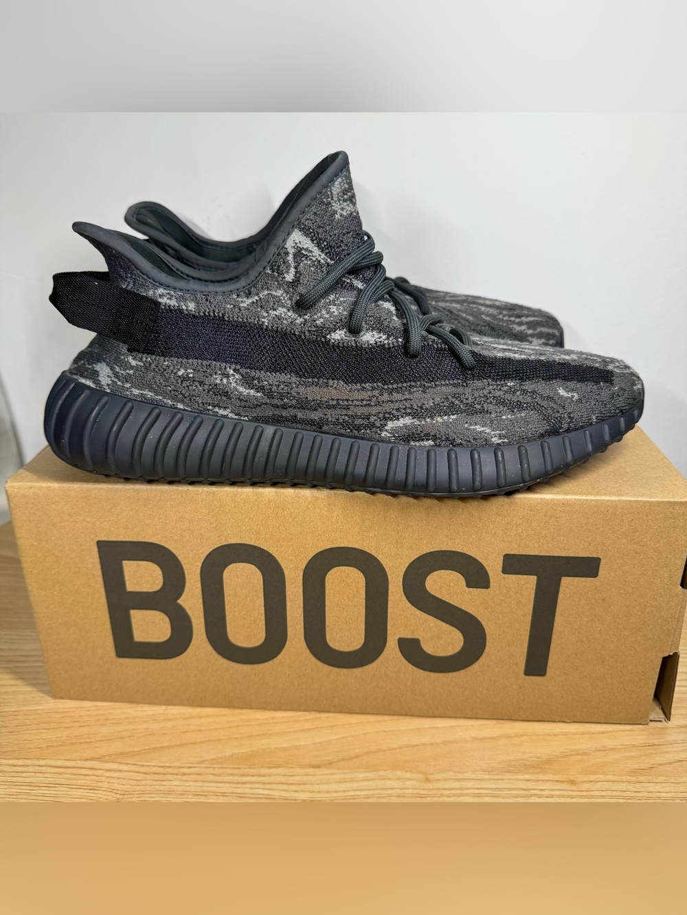 Yeezy 350 Boost V2 Dark Gray Knit Sneakers - Picture 6 of 11